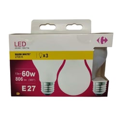CARREFOUR Ampoules LED Standard Givrée E27 9,1W Pack de 3