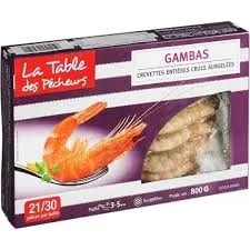 PP Crevettes Entières Crues 21/30 800g Surgelées