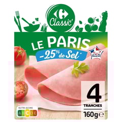 CARREFOUR Jambon de Paris Réduit en Sel 4 Tranches 160g