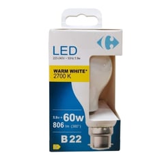 CARREFOUR Ampoule LED B22 7W Blanc Chaud 2700K