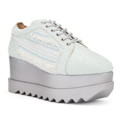 Anaar Mist Me Wedge Sneakers – Handcrafted Pastel Raw Silk Sneakers with Embroidery & Silver Wedge