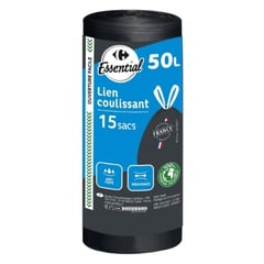 CARREFOUR Sacs Poubelle Coulissant X15 50L 100% Recycle