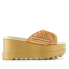 Anaar Drama Dose Sandals – Handcrafted Satin Open Sandals with Sequin, Pearl & Mirror Embroidery