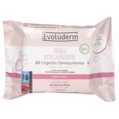 EVOLUDERM Lingettes Démaquillantes Eau Micellaire Pack de 25