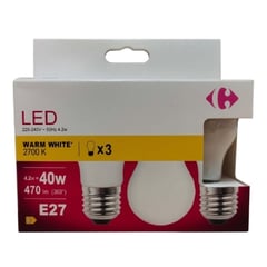 CARREFOUR Ampoules LED E27 5W Blanc 2700K Pack de 3