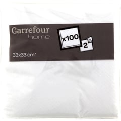 CARREFOUR Serviettes en Papier Blanches 33x33 cm Lot de 100