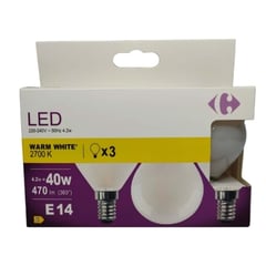 CARREFOUR Ampoules LED Givrées E14 Blanc 2700K 5W Lot de 3