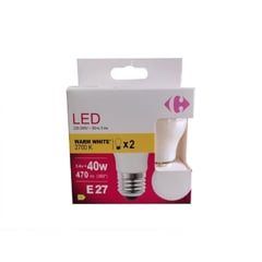 CARREFOUR Ampoules LED Filament Givrées E27 4,5W Blanc Chaud Lot de 2
