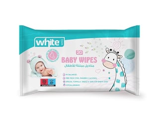مناديل مبللة بيضاء للأطفال 20 مناديل