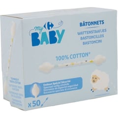CARREFOUR BABY Bâtonnets Coton-Tige Bébé Lot de 50