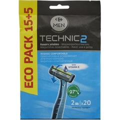 CARREFOUR Rasoirs Jetables Technic 2 Lames Lot de 20
