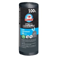 CARREFOUR Sacs Poubelle Coulissants 100 L 100% Recyclés Lot de 10