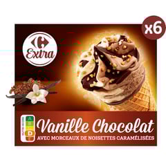 CARREFOUR Cônes Glacés Vanille-Chocolat Pack de 6 408 g