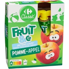 CARREFOUR KIDS Gourdes Purée de Pomme Sans Sucres Ajoutés Pack de 4x90 g