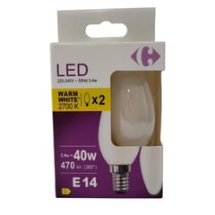 CARREFOUR Ampoules LED Filament Givré E14 Blanc Chaud 2700K 4,5 W Lot de 2
