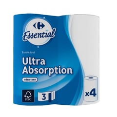 CARREFOUR Essuie-Tout Triple Épaisseur Ultra Absorbant Pack de 4