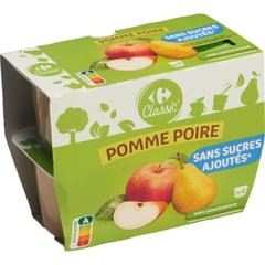 CARREFOUR Puree Pomme/Poire S/S Sucre 4X100G