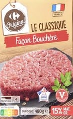 CARREFOUR Steaks Hachés Pur Bœuf Façon Bouchère 15% MG 4x120g