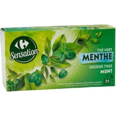 CARREFOUR Thé Vert à la Menthe Boîte de 25 Sachets