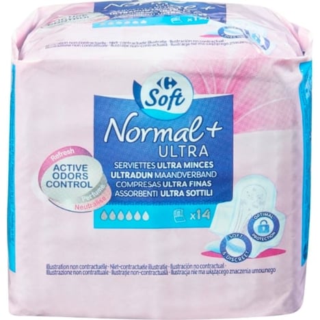 CARREFOUR Serviettes Ultra Mince Normal Lot de 14