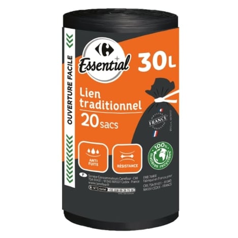 CARREFOUR Sacs Poubelle Traditionnels 100% Recyclés 100L Pack de 20