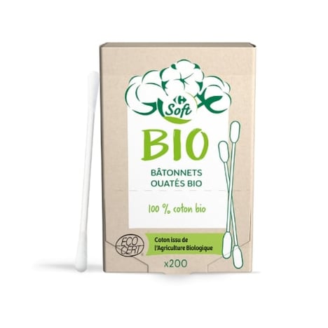 CARREFOUR BIO Bâtonnets de Coton 200 unités