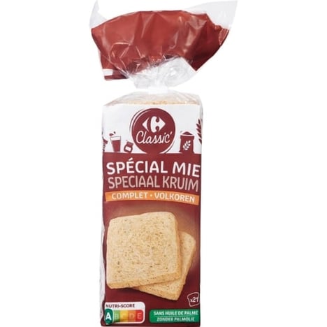DULCESOL Pain de Mie Complet Intégral Sans Croûte 16 Tranches 450 g Décongelé