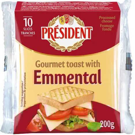 PRÉSIDENT Fromage Fondu Emmental Spécial Toast 10 Portions 200g