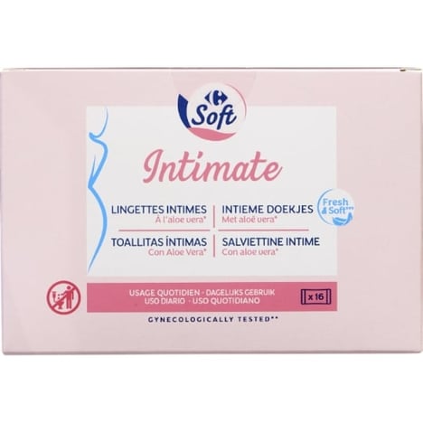 CARREFOUR Lingettes Intimes Aloe Vera Lot de 16