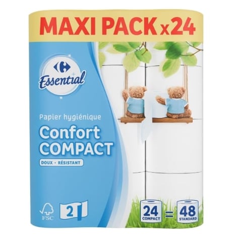CARREFOUR Papier Toilette Blanc Compact 24 rouleaux