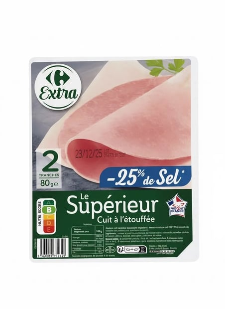 CARREFOUR Jambon Supérieur -25% Sel 80g