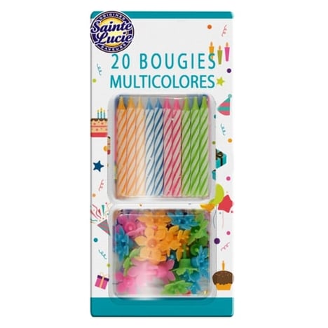 SAINTE LUCIE Bougies d'Anniversaire Multicolores Lot de 20