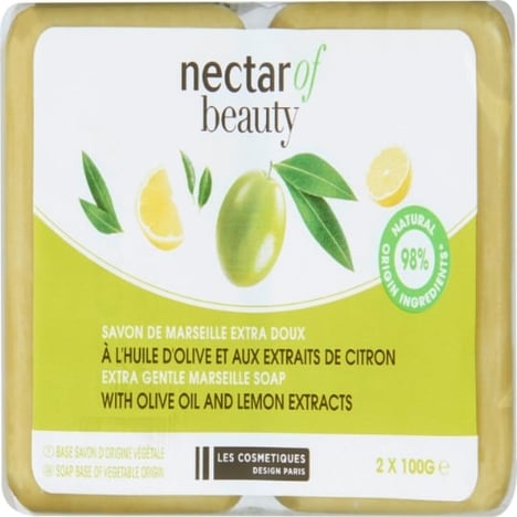 NECTAR OF BEAUTY Savon de Marseille Olive-Citron Lot de 2x100 g