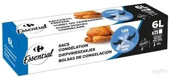 CARREFOUR Sacs Congélation avec Lien 6 L Lot de 25