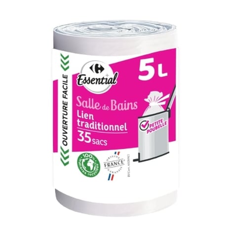 CARREFOUR Sacs Poubelle Traditionnel 5 L 100% Recyclés Lot de 40