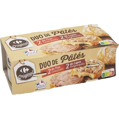 CARREFOUR Pâté de Foie de Porc et Lapin Pack de 2