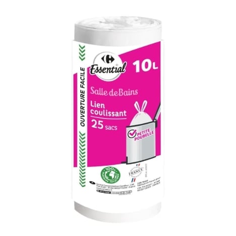 CARREFOUR Sacs Poubelle Coulissants 10 L 100% Recyclés Lot de 25
