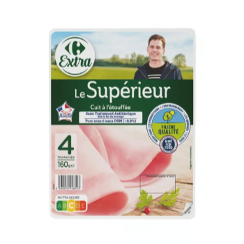 CARREFOUR Jambon Supérieur Sans Couenne 4 Tranches 160 g