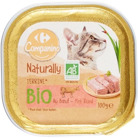 CARREFOUR BIO Terrine Bœuf pour Chat 100g