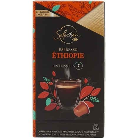 CARREFOUR Capsules Café Éthiopie Intensité 7 Boîte de 10