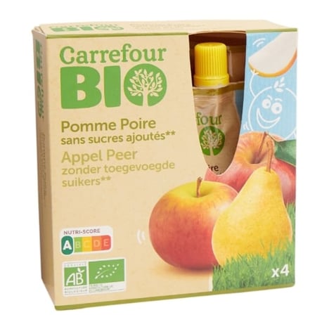 CARREFOUR BIO Purée Pomme-Poire Pack de 4x90 g