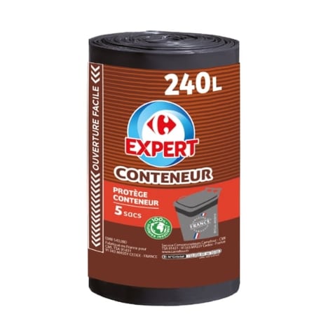 CARREFOUR Sacs Poubelle Spécial Container 240 L 100% Recyclés Lot de 5