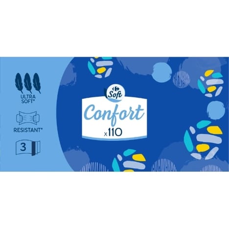 CARREFOUR Mouchoirs Blancs Triple Épaisseur Boîte de 110