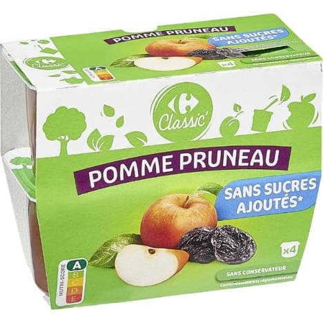 CARREFOUR Purée Pomme-Pruneau Sans Sucres Ajoutés 4x100 g
