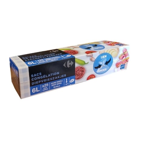 CARREFOUR Sacs Congélation avec Lien 6 L Lot de 25