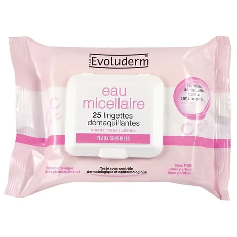 EVOLUDERM Lingettes Démaquillantes Eau Micellaire Pack de 25