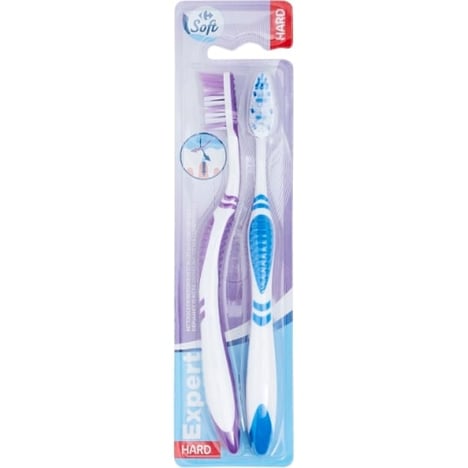 CARREFOUR Brosses à Dents Poils Croisés Dures Lot de 2