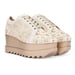 Anaar Buttercream Bliss Wedge Sneakers – Handcrafted Satin Bridal Sneakers with Sequin Floral Detailing
