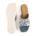 Anaar Mallorca Denim Open Sandals – White Floral Embellished Strap with Scalloped Edge