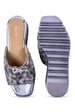 Anaar Bejewelled Barfi Wedge Sandals – Handcrafted Grey Suede Festive Footwear with Floral Embroidery & Sequins